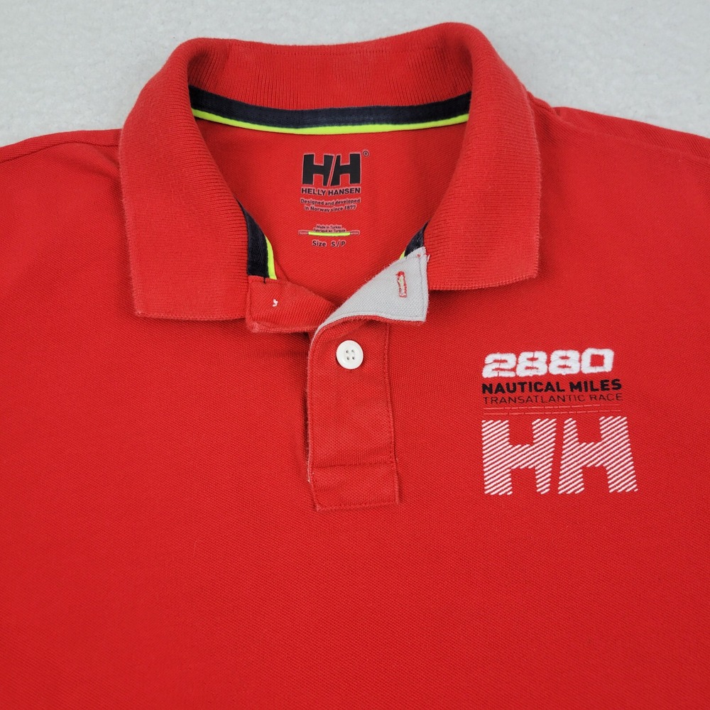 Helly Hansen HP Club Rugger Polo Mens Small S Red Long Sleeve Cotton Shirt